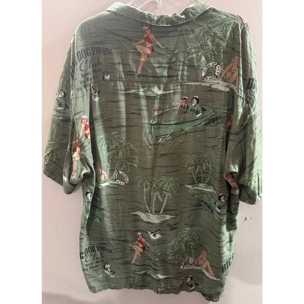 Big Dogs Casual Shirt Mens XL Green Rayon Hawaiian Short Sleeve Collar Vintage - Picture 5 of 5